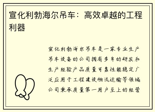 宣化利勃海尔吊车：高效卓越的工程利器