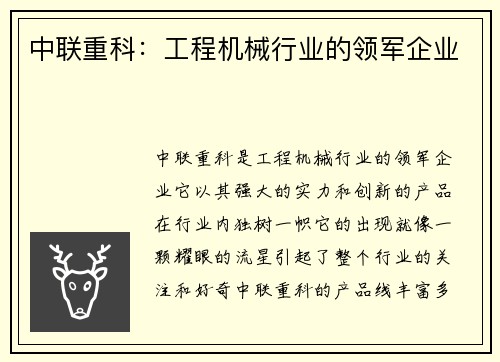 中联重科：工程机械行业的领军企业