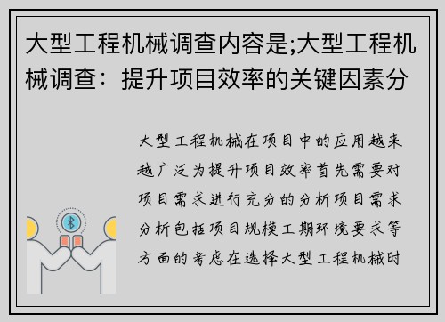 大型工程机械调查内容是;大型工程机械调查：提升项目效率的关键因素分析
