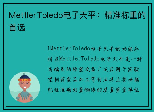 MettlerToledo电子天平：精准称重的首选