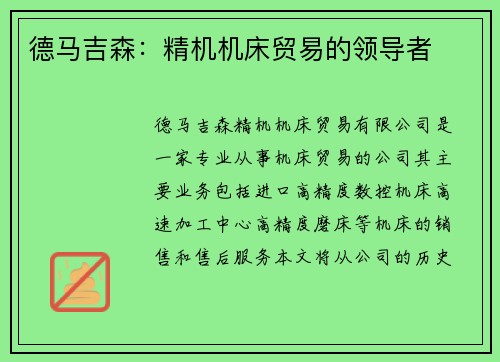 德马吉森：精机机床贸易的领导者